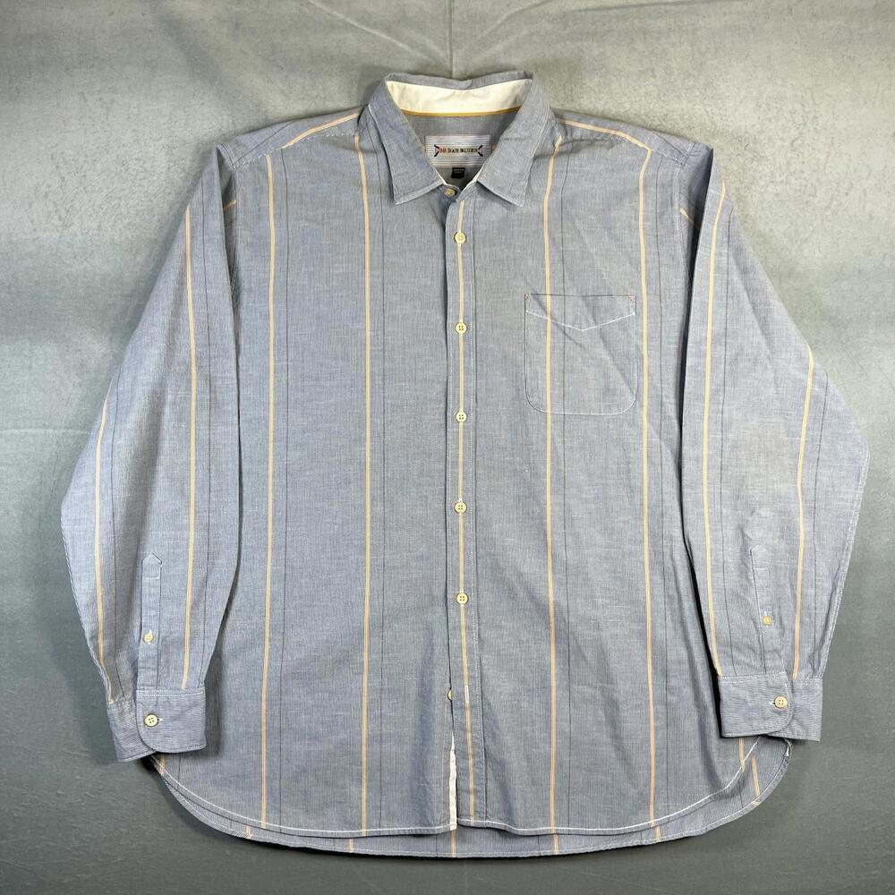 32 Bar Blues Shirt Mens XXL Blue Striped Long Sleeve Button Up